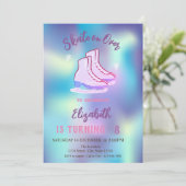 Invitation Ice skates Snowflakes Holographic Birthday (Debout devant)