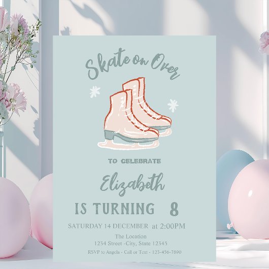 Invitation Ice skates Snowflakes Mint Green Birthday