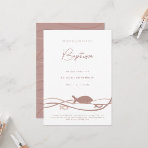 Invitation Ichthys Vagues Rose Blush - Baptême Moderne