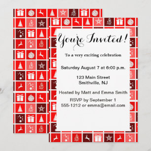 Invitation Icône de Noël Carrés Rouges Art de Fête Classique