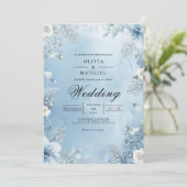 Invitation Icy Blue Floral Frame Wedding (Debout devant)