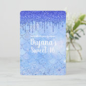 Invitation Icy Blue Parties scintillant Drip Mermaid Sweet 16 (Debout devant)