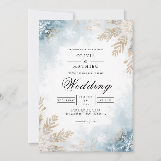 Invitation Icy Frost Botanique Romance Mariage (Devant)