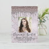 Invitation Icy Rose Rose Parties scintillant Or Drip Sweet 16 (Debout devant)