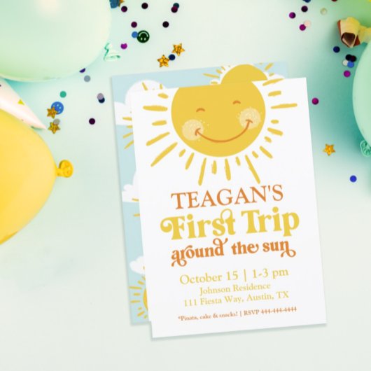 Invitation Idéal Premier Voyage Autour Du Soleil Premier Anni