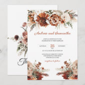 Invitation Idées de mariage orange brûlé et vert (Devant / Derrière)