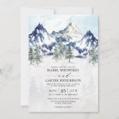 Invitation Idyllic Watercolor Mountain Mariage de forêt d'hiv (Devant)
