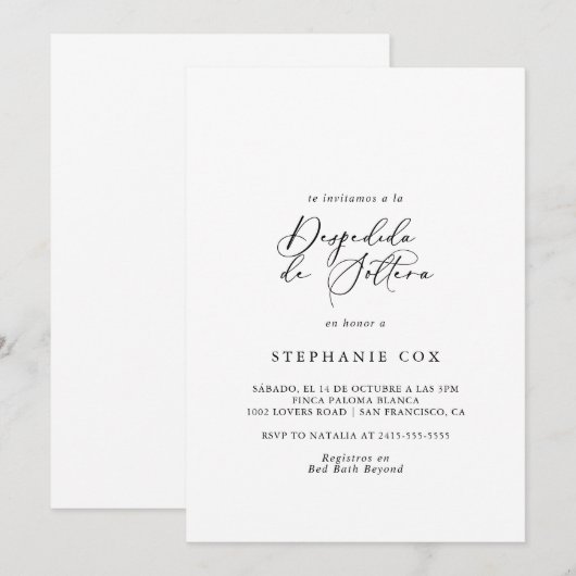 Invitation Idyllique Stylish Calligraphie Fête des mariées es (Devant / Derrière)