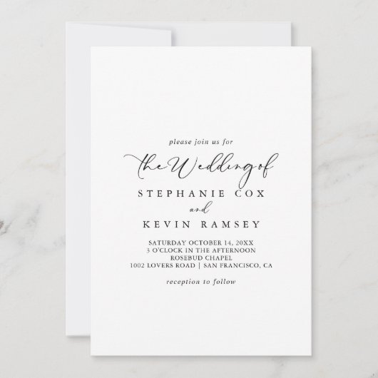 Invitation Idyllique Stylish Calligraphie Mariage De (Devant)