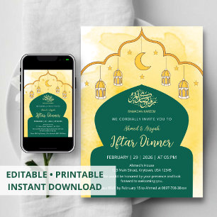 Invitation Iftar Arc-en-ciel Aquarelle Jaune et Ve