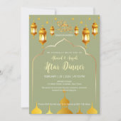 Invitation Iftar de Mosquée Élégante Vert Sauge et Or (Devant)