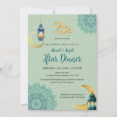 Invitation Iftar Élégant Bleu avec Lanterne et Croissant de L (Devant)
