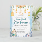 Invitation Iftar florale à l'aquarelle bleue éléga (Debout devant)