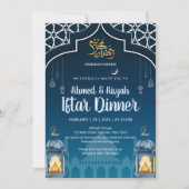 Invitation Iftar Lanterne Moderne Bleu Minuit & Or (Devant)