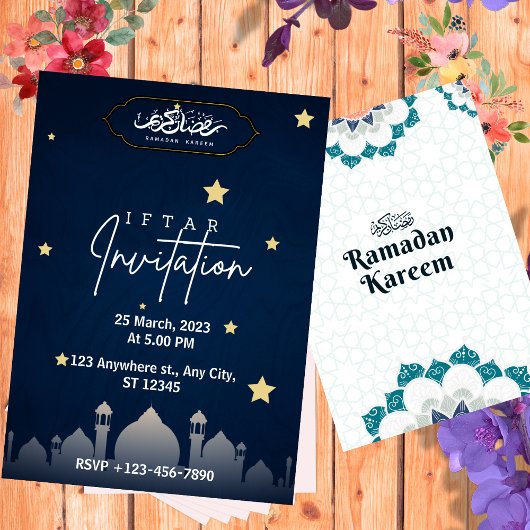 Invitation Iftar minimaliste bleu foncé