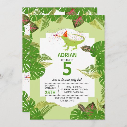 Invitation Iguana Lizard Fête Animaux Fête Anniversaire (Devant / Derrière)
