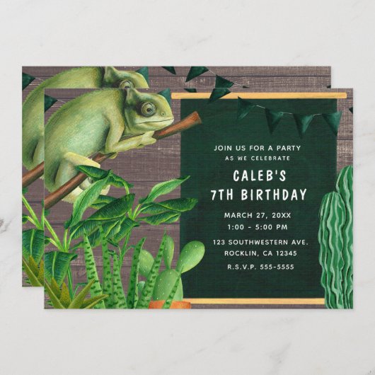 Invitation Iguana Reptile Sud-Ouest Russe fête d'anniversaire (Devant / Derrière)