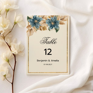 Invitation Iivoire bleu automne fleurs printanières Nombres d
