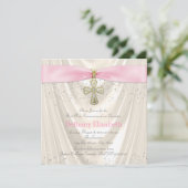 Invitation Iivoire et Croix rose première communion Parties s (Debout devant)