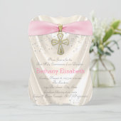 Invitation Iivoire et Croix rose première communion Parties s (Debout devant)