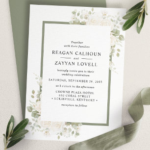 Invitation Iivoire Et Sage Élégant Mariage De Cadre Floral