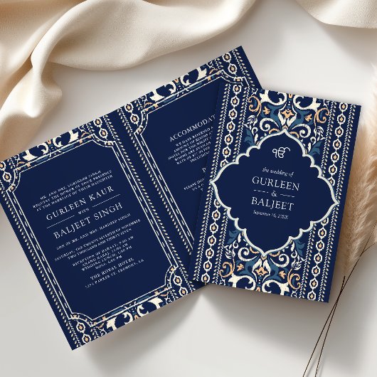Invitation Ikat bleu foncé tout en un Mariage sikh
