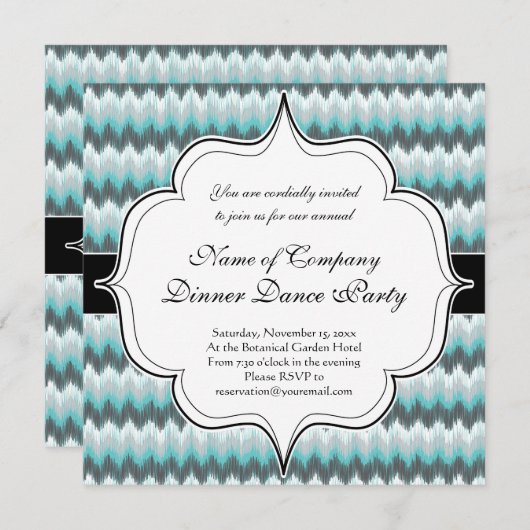 Invitation Ikat Chevron Zig Zags Green Grey (Devant / Derrière)