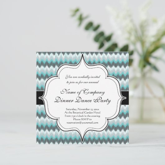 Invitation Ikat Chevron Zig Zags Green Grey (Debout devant)