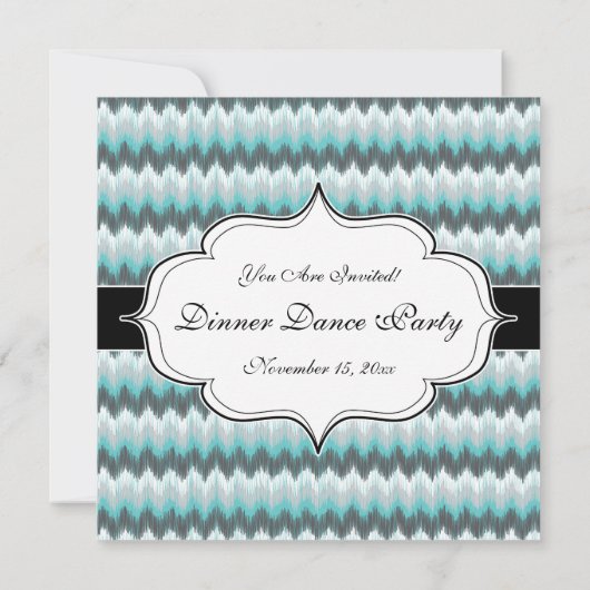 Invitation Ikat Chevron Zig Zags Green Grey (Dos)