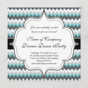Invitation Ikat Chevron Zig Zags Green Grey