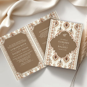 Invitation Ikat Crème Beige Combinaison Sikh Mariage