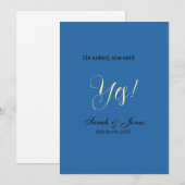 Invitation Il a demandé elle a dit oui engagement simple bleu (Devant / Derrière)