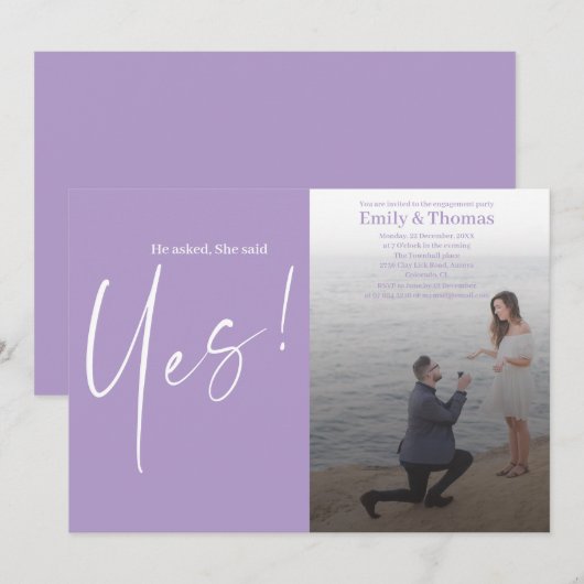 Invitation Il a demandé, elle a dit oui pour les fiançailles (Devant / Derrière)