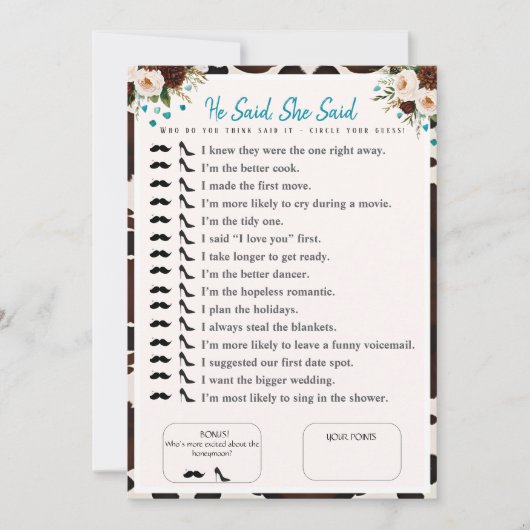 Invitation Il A Dit, Elle A Dit Bride douche boho Jeu (Devant)