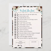 Invitation Il a dit, elle a dit Jeu de baby shower bohème (Devant)