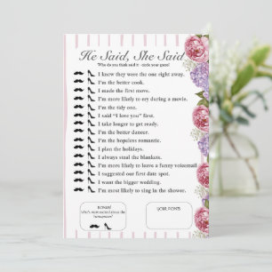 Invitation Il a dit, elle a dit Jeu floral pour la fête de ma