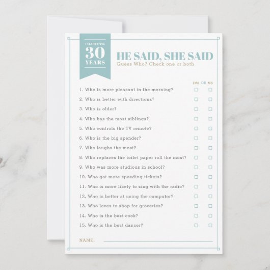 Invitation Il A Dit, Elle A Dit Partie Game (Entièrement pers (Devant)