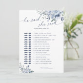 Invitation Il A Dit Qu'Elle A Dit Blue Fête des mariées Game  (Debout devant)