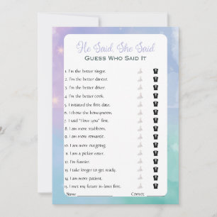 Invitation Il A Dit Qu'Elle A Dit Fête des mariées Game