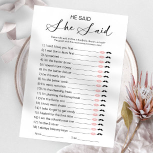 Invitation Il A Dit Qu'Elle A Dit Fête des mariées Game