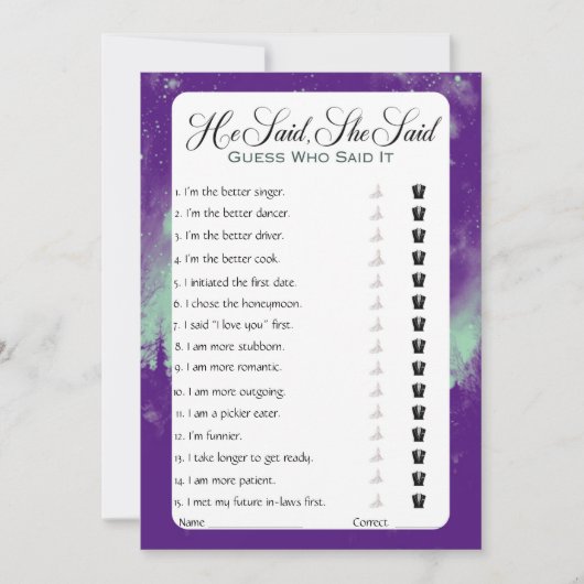 Invitation Il A Dit Qu'Elle A Dit Fête des mariées Game (Devant)