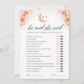 Invitation Il A Dit Qu'Elle A Dit Game Green Fête des mariées (Devant)