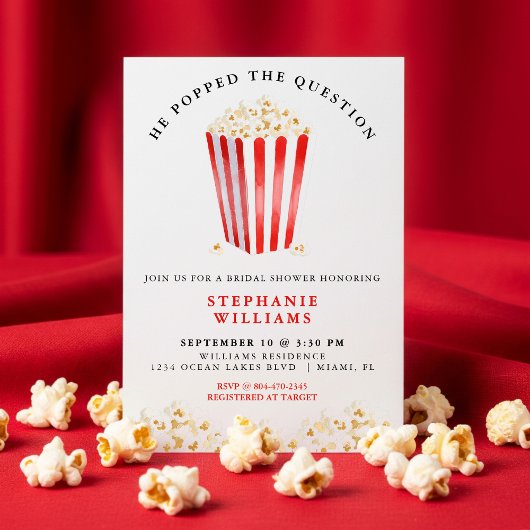 Invitation Il a posé la question Fête des mariées Popcorn