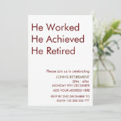 Invitation Il A Travaillé Il A Atteint Sa Retraite Sur Mesure (Debout devant)