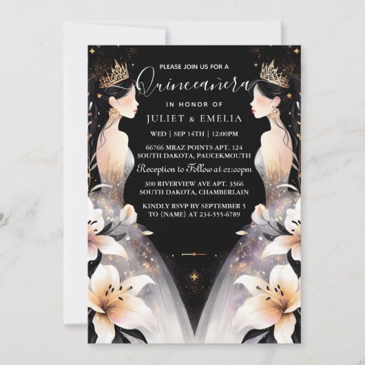 Invitation Il Amusant Joie Lily Twin Double Joint Quinceanera (Devant)