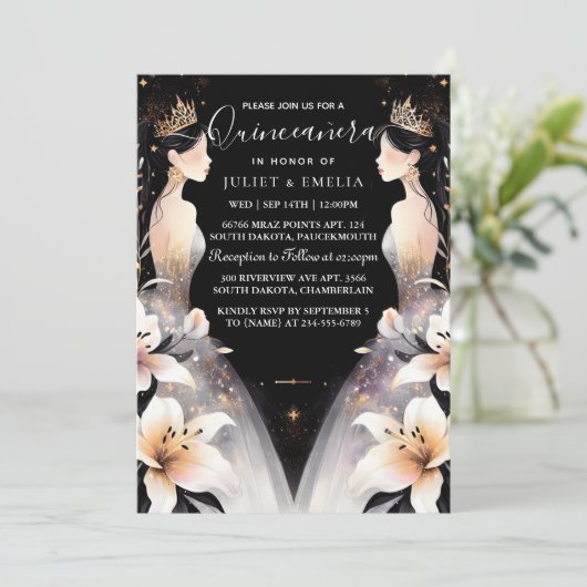 Invitation Il Amusant Joie Lily Twin Double Joint Quinceanera (Debout devant)