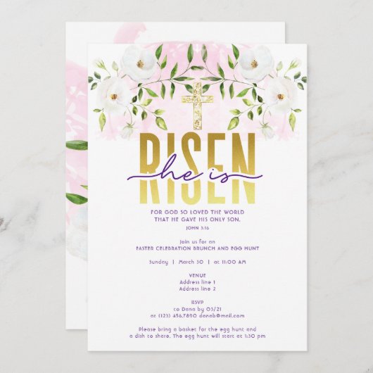 Invitation Il Est Ressuscité Citation Religieuse Chrétienne P (Devant / Derrière)