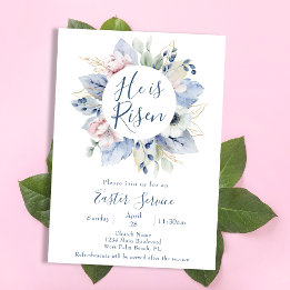 Invitation Il est ressuscité Couronne florale Service pascal 