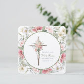 Invitation Il est ressuscité Floral Cross Paster Card (Debout devant)