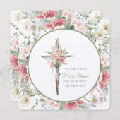 Invitation Il est ressuscité Floral Cross Paster Card (Devant / Derrière)
